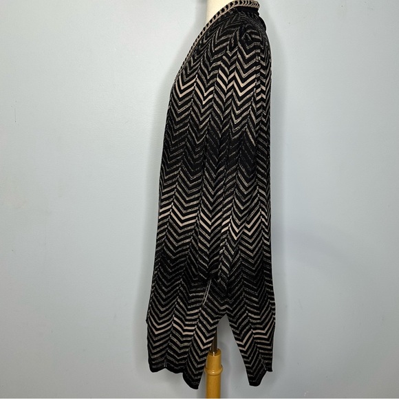 Misook Black Braided Trim Chevron Zig Zag Knit Long Cardigan Sweater Size L - Picture 3 of 12